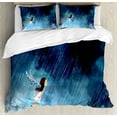 thumbnail image 1 of Angel Wings Duvet Cover Set Queen Size, Little Girl Flying against Storm Clouds in Rainy Night Bravery Concept, 3 Piece Bedding Set with 2 Pillow Shams, Navy and Sky Blue, by Ambesonne, 1 of 3
