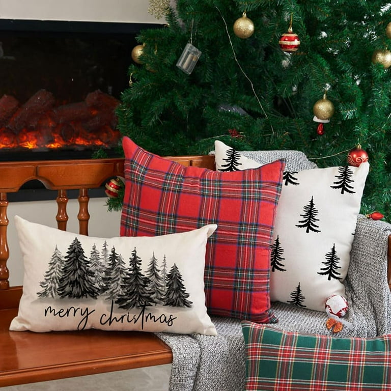 Christmas Pillow Covers 12x20 Christmas Decorations Watercolor Black Christmas Tree Rustic Style Nature Forest Print Decorative Throw Pillows Winter Christmas Decor 003G Walmart
