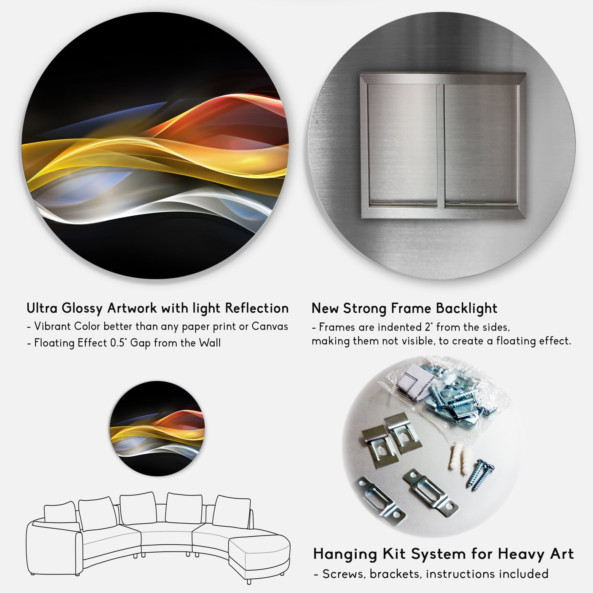 Designart '3D Gold Silver Wave Design' Abstract Circle Metal Wall Art