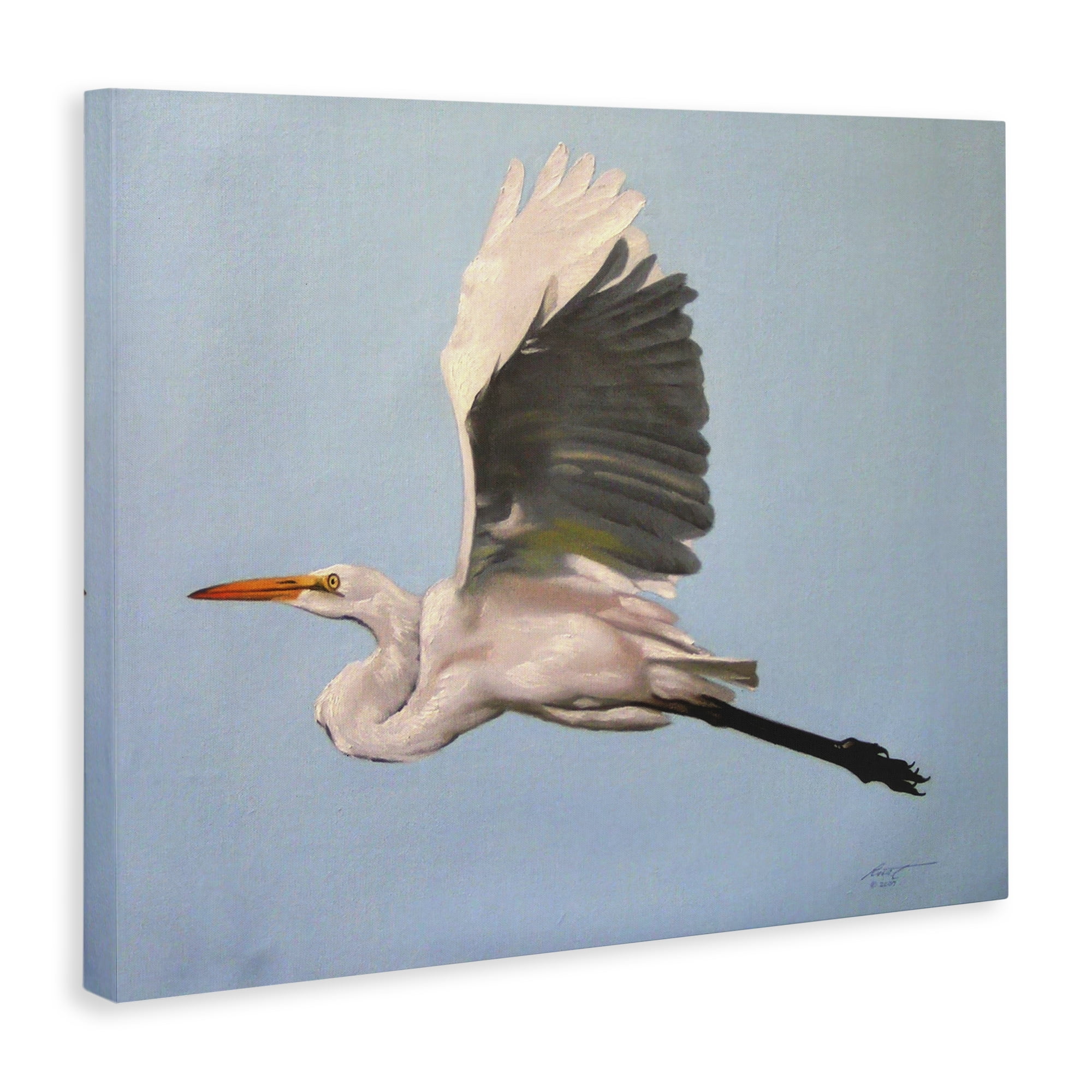 Stupell Industries Graceful Egret Flying Animals & Insects Painting Gallery Wrapped Canvas Art Print Wall Art, 20 x 16