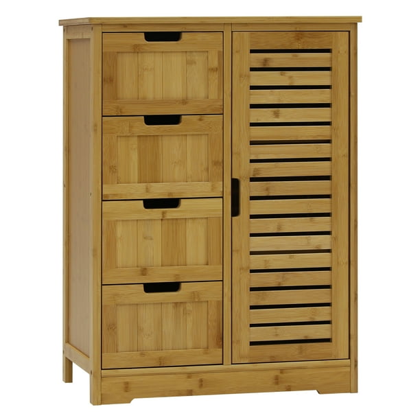 VEIKOUS Bathroom Storage Bamboo with 4 Drawers and 1 Cupboard