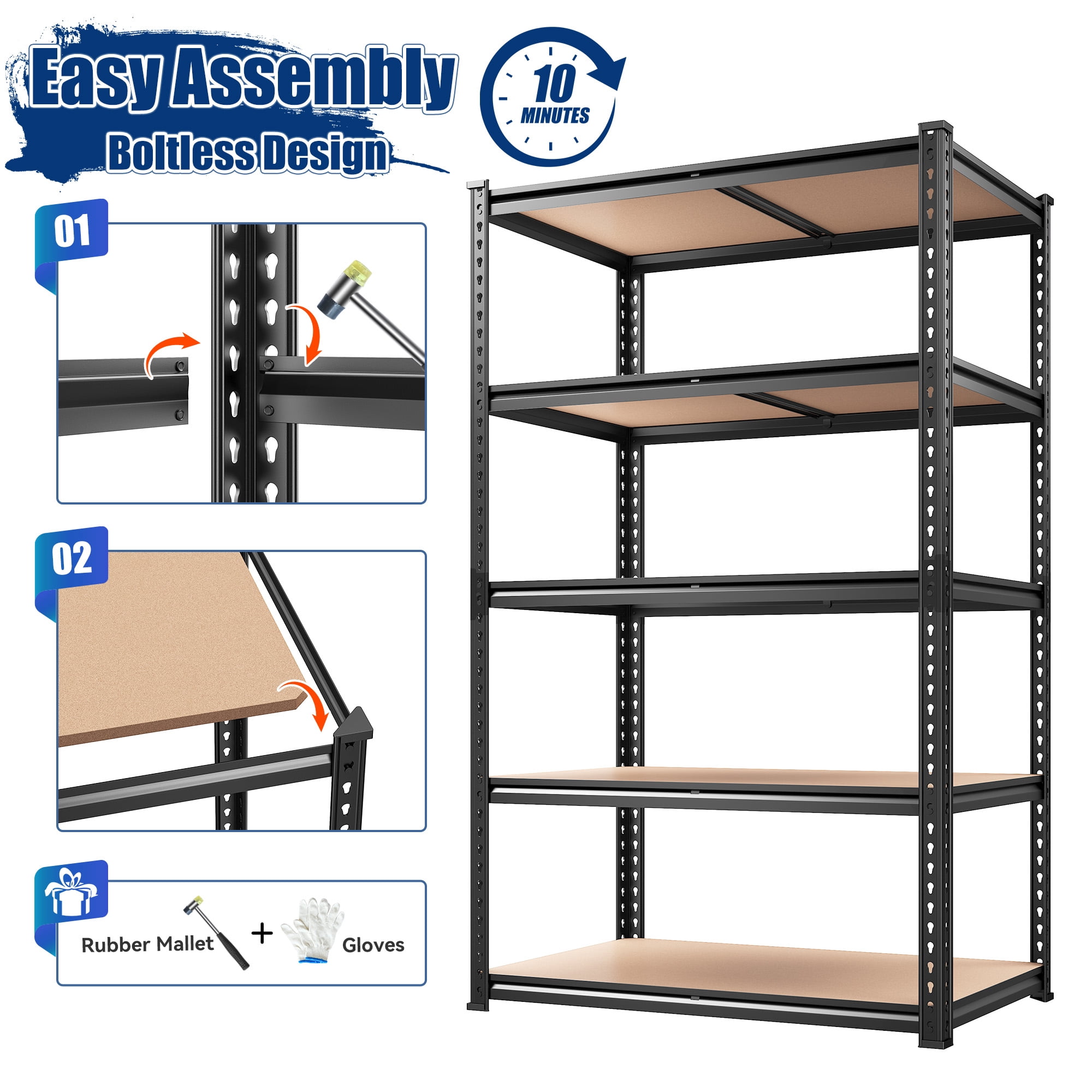 REIBII 5-Tier Adjustable Storage Shelf Units for Garage, 35.6"W x 16"D x 72"H, 2050 lbs