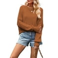 thumbnail image 2 of Women'S Sweater Fall Crew Neck Batwing Sleeve Pullover Sweaters Brown L, 2 of 7