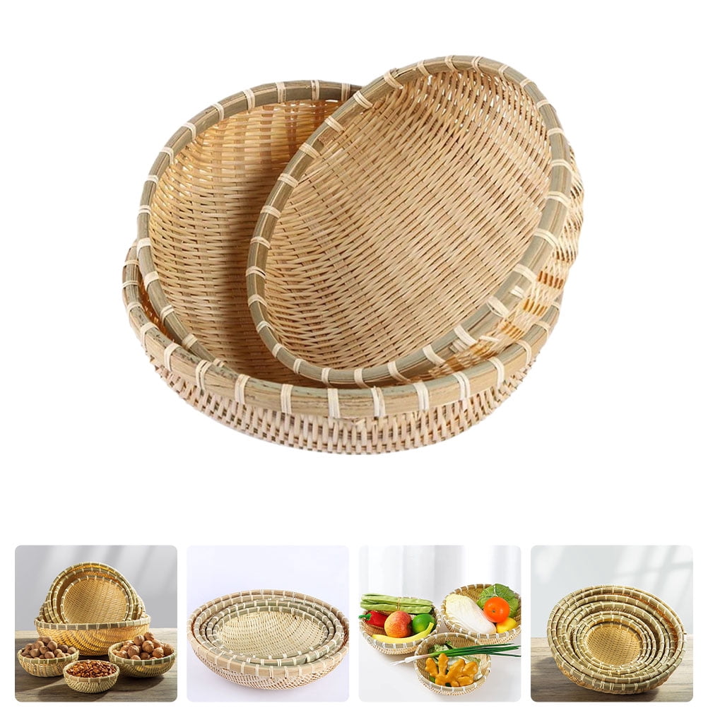 3pcs Fruit Storage Baskets Elegant Kitchen Bamboo Woven Food and Snack Baskets