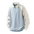 thumbnail image 1 of Blusa y camisa de manga larga con cuello vuelto para hombre, moderna, con bloques de color, empalme, medio botón, manga larga, solapa, sudadera informal, blusa de poliéster para hombre, 1 of 2
