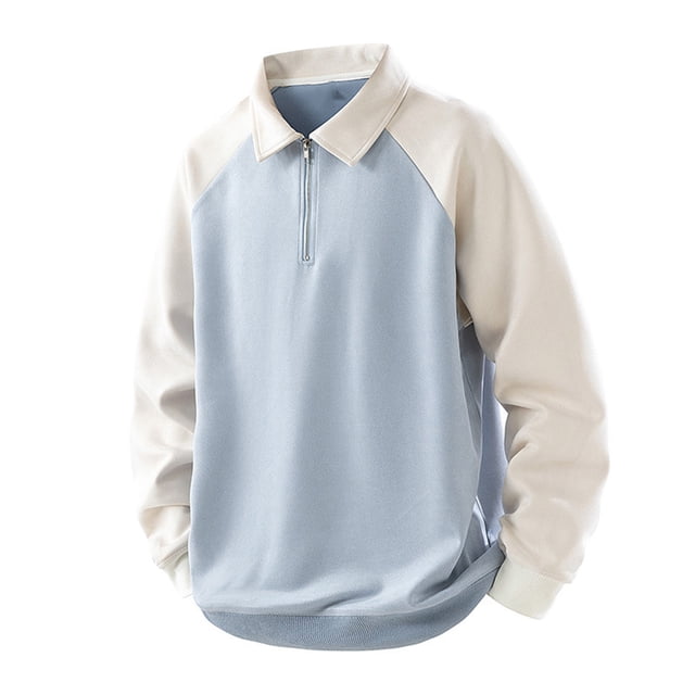 Blusa y camisa de manga larga con cuello vuelto para hombre, moderna, con bloques de color, empalme, medio botón, manga larga, solapa, sudadera informal, blusa de poliéster para hombre