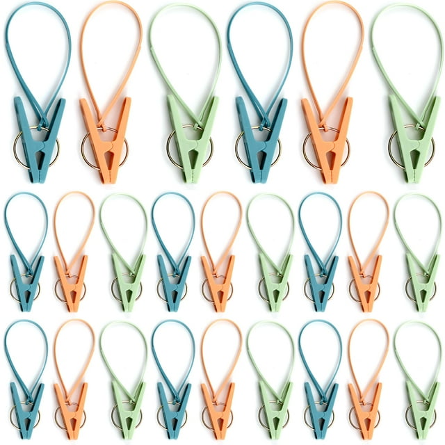 Paquete de 24 pinzas para ropa, pinzas para ropa con cuerda de plástico para tendedero, pinzas para secar ropa multicolor, ganchos para colgar ropa