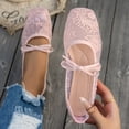 thumbnail image 4 of Purcolt Womens Floral Embroidery Mesh Flats Lightweight Casual Square Toe Slip On Ballet Shoes Comfort Elegant Soft Sole Dress Shoes with Bowknot Elastic Strap, 4 of 9