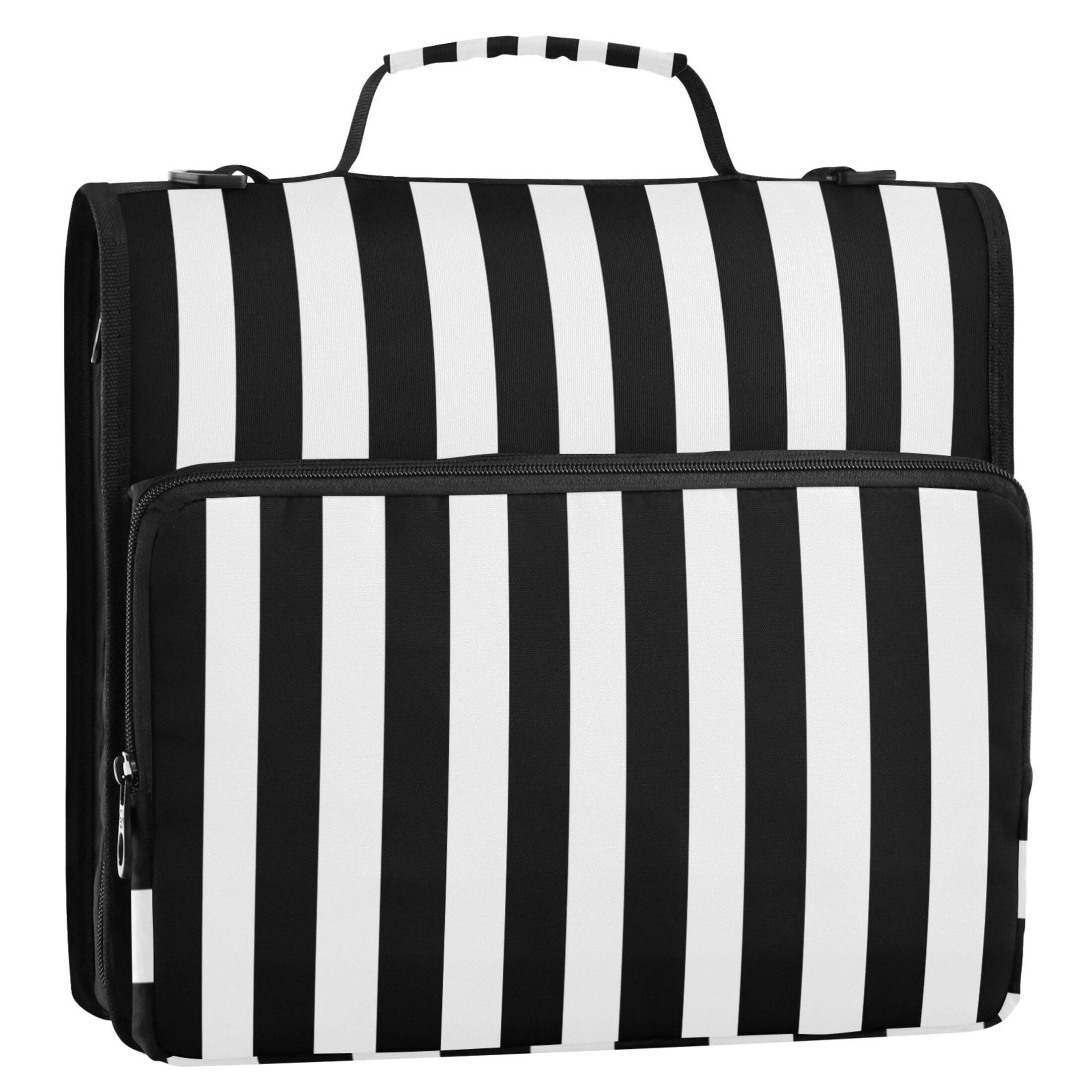 ALAZA Zipper Binder White and Black Stripe Pattern 3 Ring Trapper Keeper File Folder Organizer Bag
