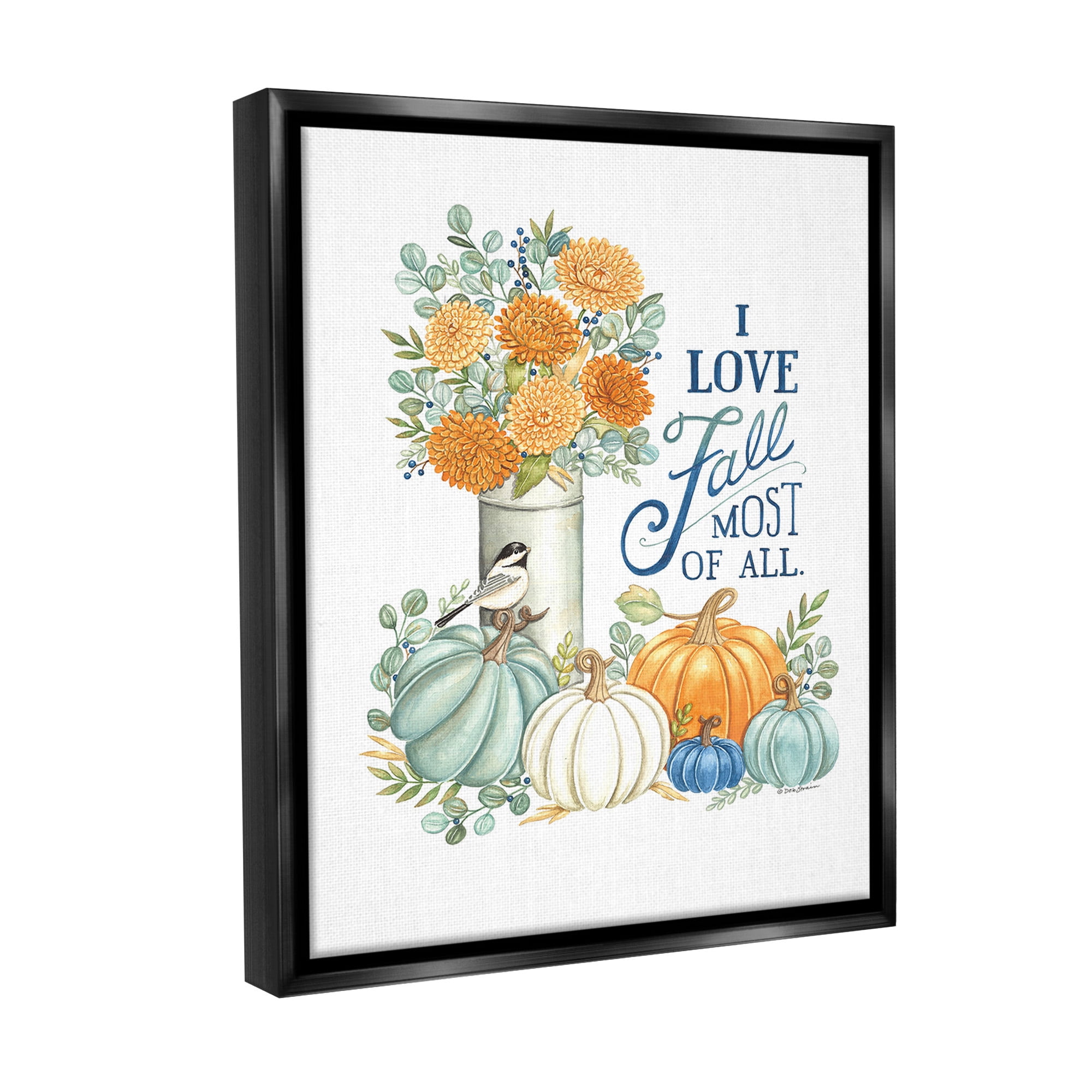 Stupell Industries Love Fall Still Life Holiday Painting Black Floater Framed Canvas Art Print Wall Art, 17 x 21