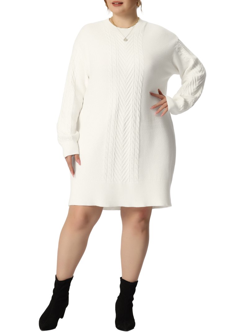 Unique Bargains Women's Plus Size Long Sleeve Knit Pullover Short Sweater  Dresses 3X White - Walmart.com