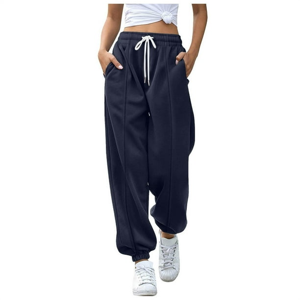 Pantalones de chándal con cordón para mujer para otoño/invierno: pantalones holgados de color liso con cintura elástica, tallas S-XXXXL