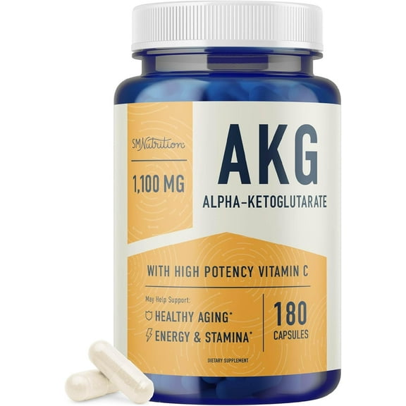 AKG Supplement | 1100MG Per Serving | Arginine Alpha Ketoglutarate with Calcium   Vitamin C | AAKG Supplement for Healthy Aging, Longevity, Energy, and Focus | 180 AAKG Capsules | Vegan, Non-GMO