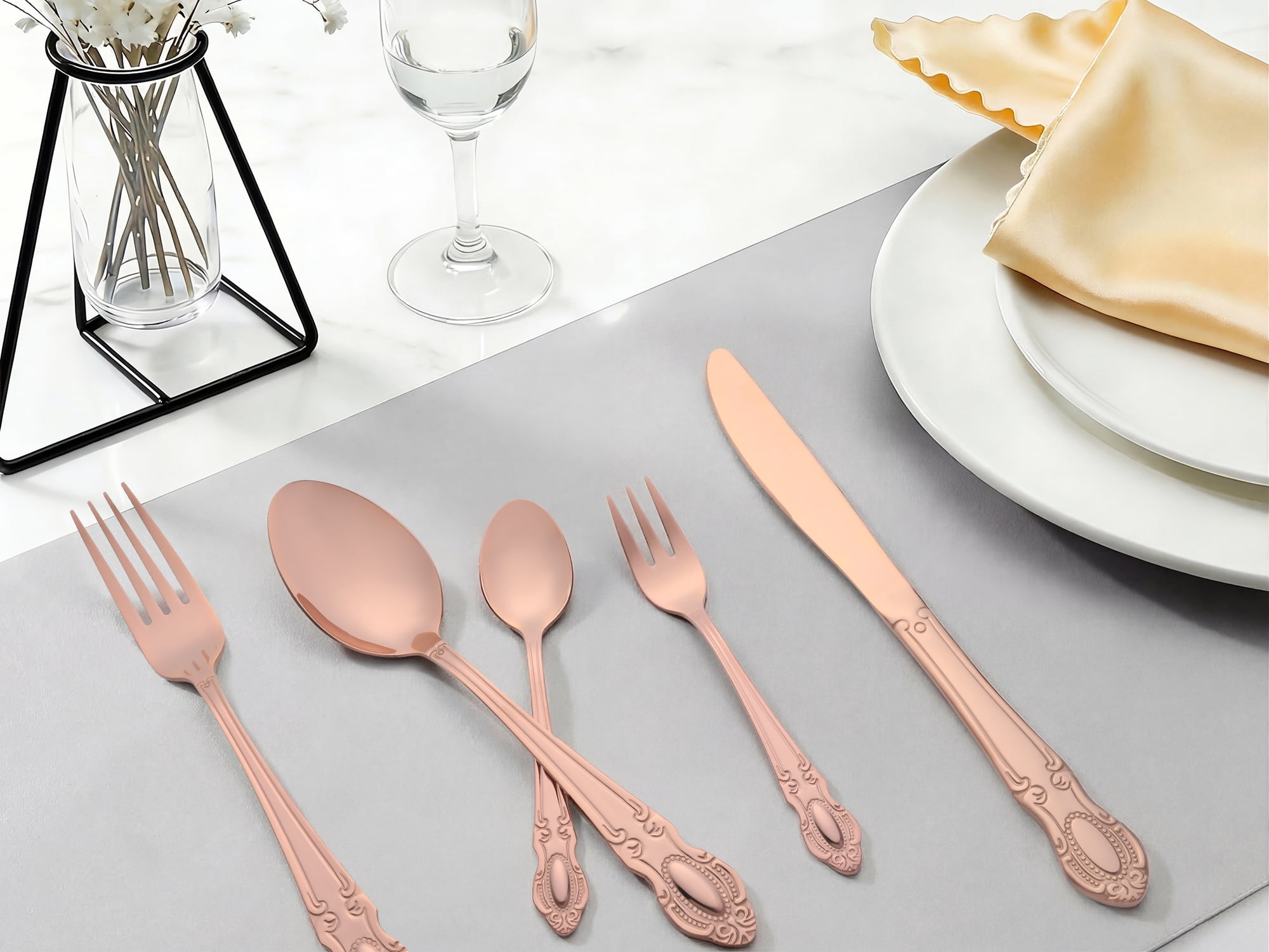 Unique Bargains 20 Piece Stainless Steel Flatware Set for Modern Cutlery Set Rose Gold