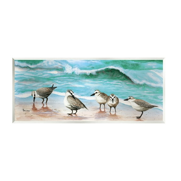 Stupell Industries Sandpipers Along Beach Shore Animals & Insects Painting Unframed Art Print Wall Art, 17 x 7