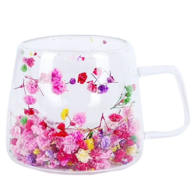 Binwennn Coffee Cups Mugs Bulk Insulated Glass Mugs Double Wall Coffee Cup Flower Design Espreso Mug | 200ml Clear Latte Cup Elegant Cappuccino Tea Mug