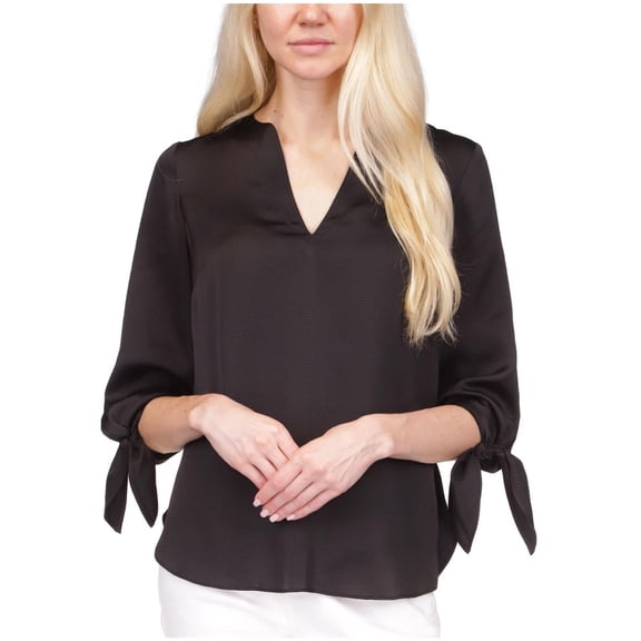 Michael Kors Womens Satin Tie Tunic Blouse, Black, Petite, PL