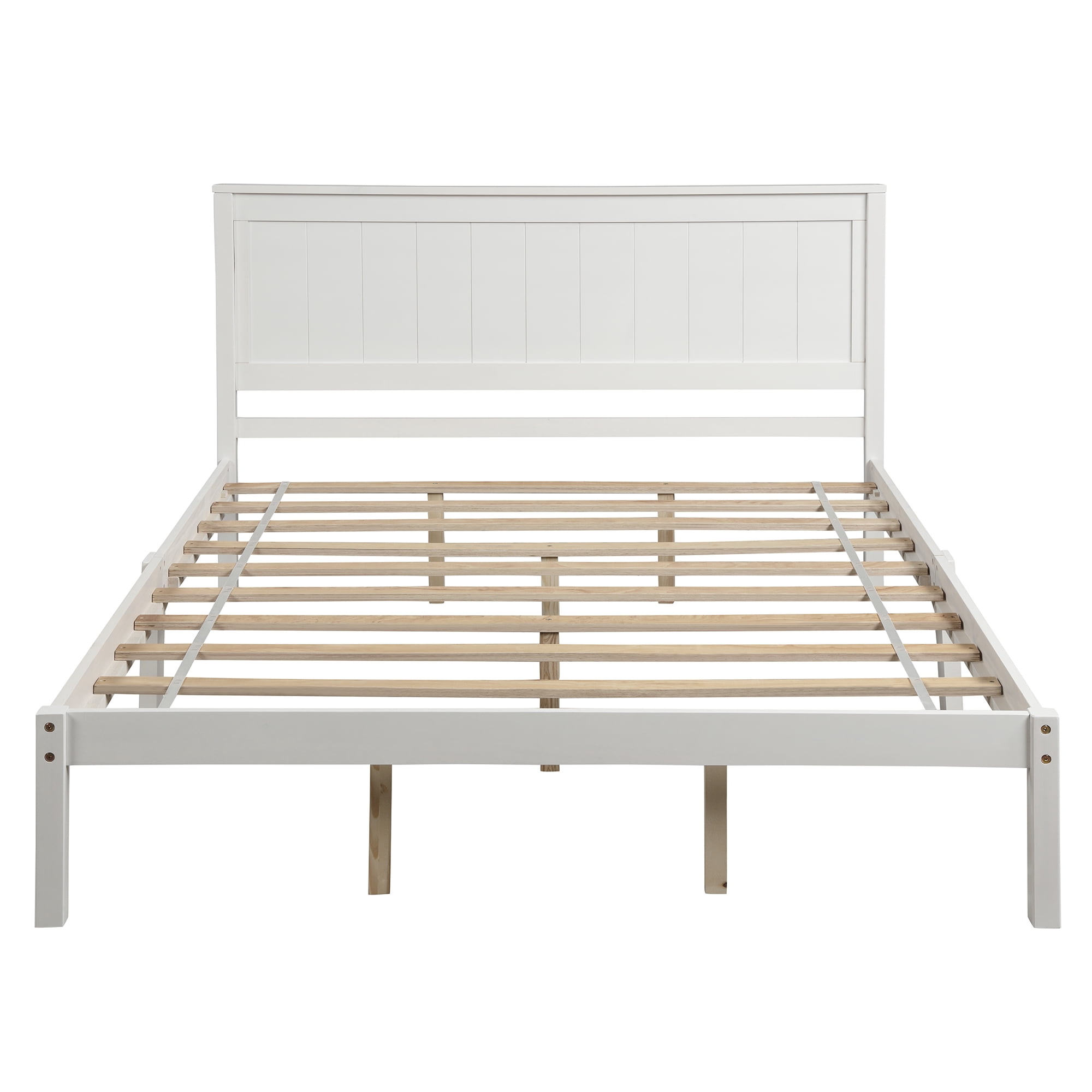 Euroco Full Platform Bed Wood Frame with Headboard and Footboard for Kids Teens, White