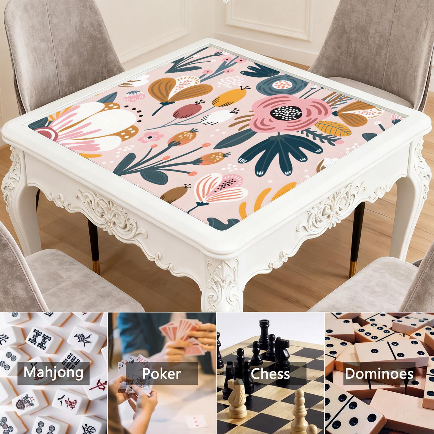 Premium Floral Anti-Slip Game Room Mat 31.5x31.5 Inch Large Rubber Mahjong Pad Reduces Tile Noise for Chinese Games Cards and Family Entertainment