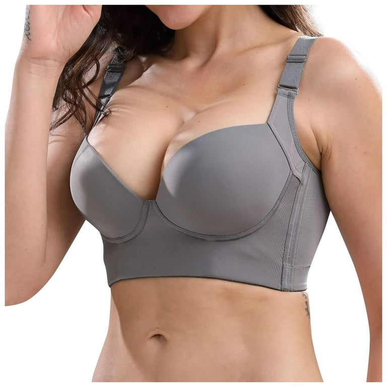 TQWQT Padded T Shirt Bras for Women Plunge Push up Bra Plus Size Underwire  Bra Gray 42F