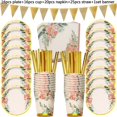 thumbnail image 1 of Decoraciones de cumpleaños de oro rosa, juego de vajilla desechable, vaso de papel, decoraciones para fiesta de cumpleaños de boda para adultos, Babyshower para niños y niñas Tan Jianjun unisex, 1 of 2