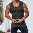 thumbnail image 4 of Mens High Neckline Tank Top Gym Workout Sleeveless Ribbed Solid Tank Top Athletic Shirts Dark Gray 2XL, 4 of 4