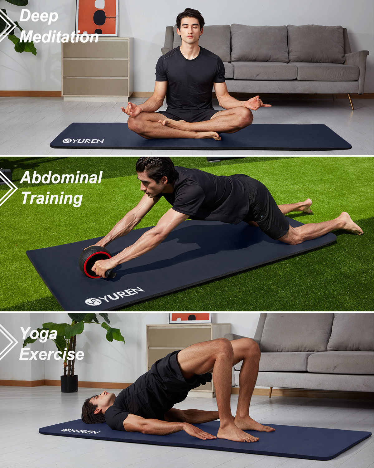 YR Wide Yoga Mat 78"x35" Thick 10mm NBR Exercise Mats Large for Home Gym Floor Fitness Pad, Navy Blue