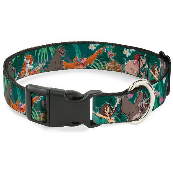 Disney Pet Collar, Dog Collar Plastic Buckle, The Jungle Book 8 Character Group Greens, 20 to 31 Inches 1.5 Inch Wide