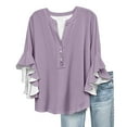 thumbnail image 2 of Weikingp 3 Quarter Sleeve Tops For Women Tunic Tee Plus Size Tops For Women 3/4 Length Sleeve Womens Tops Dressy Tee Shirts For Women Purple 3XL, 2 of 5