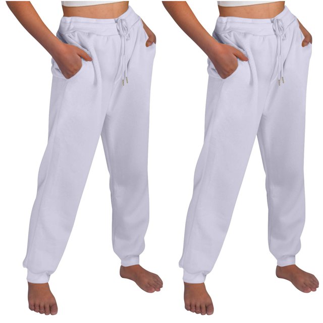 AherBiu 2PCS Joggers for Women Fleece Drawstring Solid Color Casual Sweatpants with Pockets Fall Winter Workout Gym Running Trousers