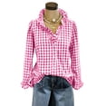 thumbnail image 5 of Casual Checkered Shirt Women Gingham Plaid Long Sleeve Shirts Ruffle V Neck Button Down Loose Blouse Tops with Ruffled Cuffs, 5 of 8