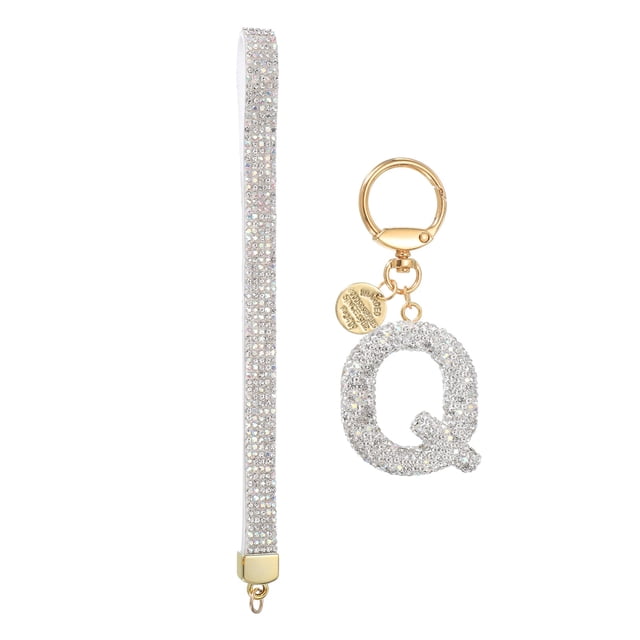 Llavero de Letra Inicial para Mujeres, Llavero de Alfabeto de Rhinestone Q, Encanto de Llavero Brillante con Corazón para Accesorios de Mochila, Bolso, Llave de Coche, Lanyard, Blanco