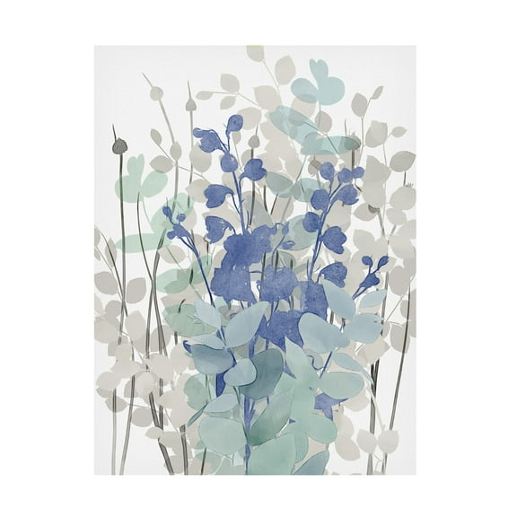 Canvas Wall Art - Cora Niele 'Airy Blue Flowers And Eucalyptus 02' Wall Art for Living Room, Bedroom, or Office Décor by Trademark Fine Art - 35 x 47 Inches