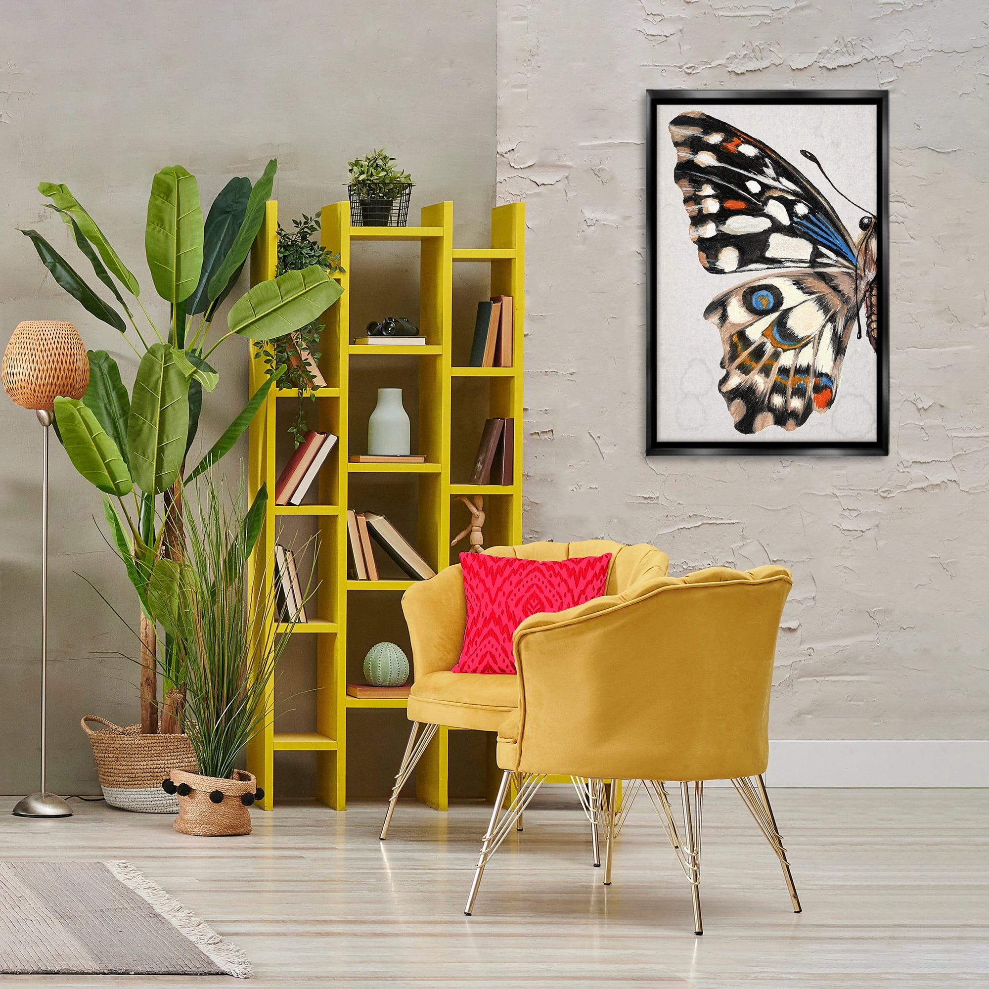 Stupell Industries Spotted Butterfly Wing Animals & Insects Painting Black Floater Framed Canvas Art Print Wall Art, 21 x 31