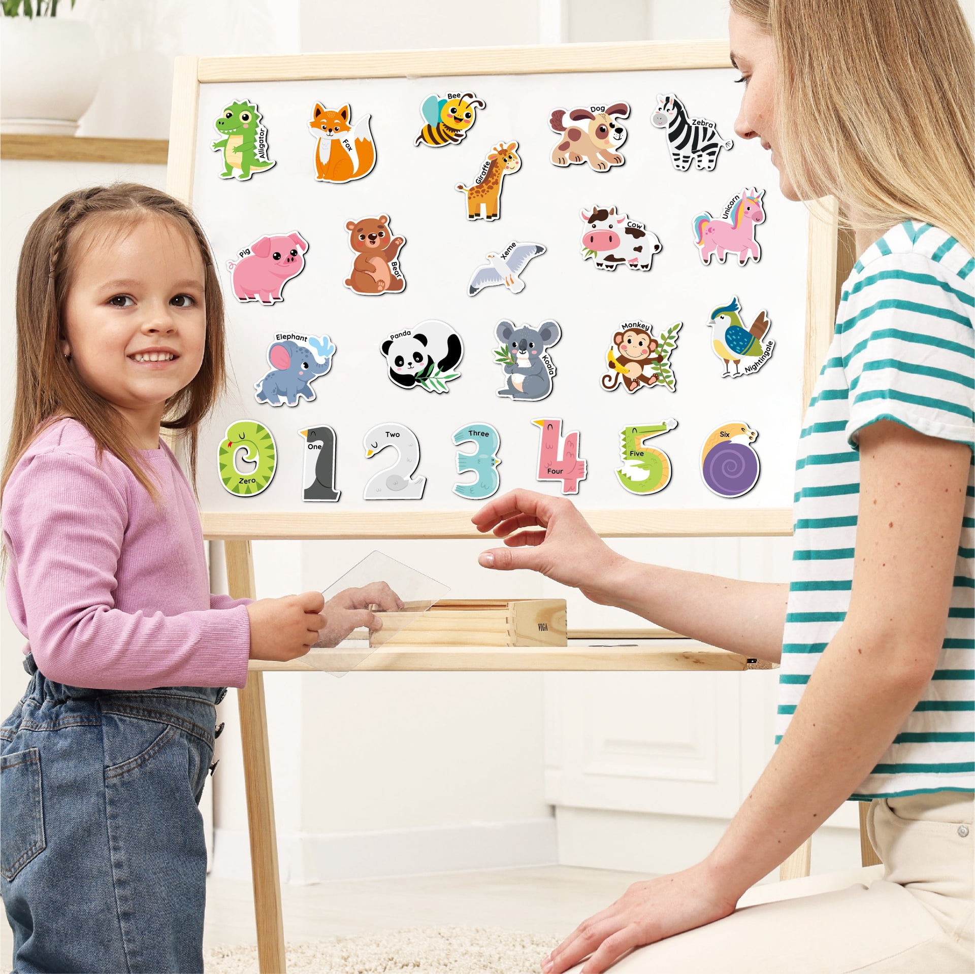 Wooden Fridge Magnets for Toddlers – 38Pcs Cute A-Z Animals & Numbers, Large Refrigerator Animals Magnets Set for Kids, Preschool Learning Full Back Magnetic Refrigerator Magnets for Ages 2+