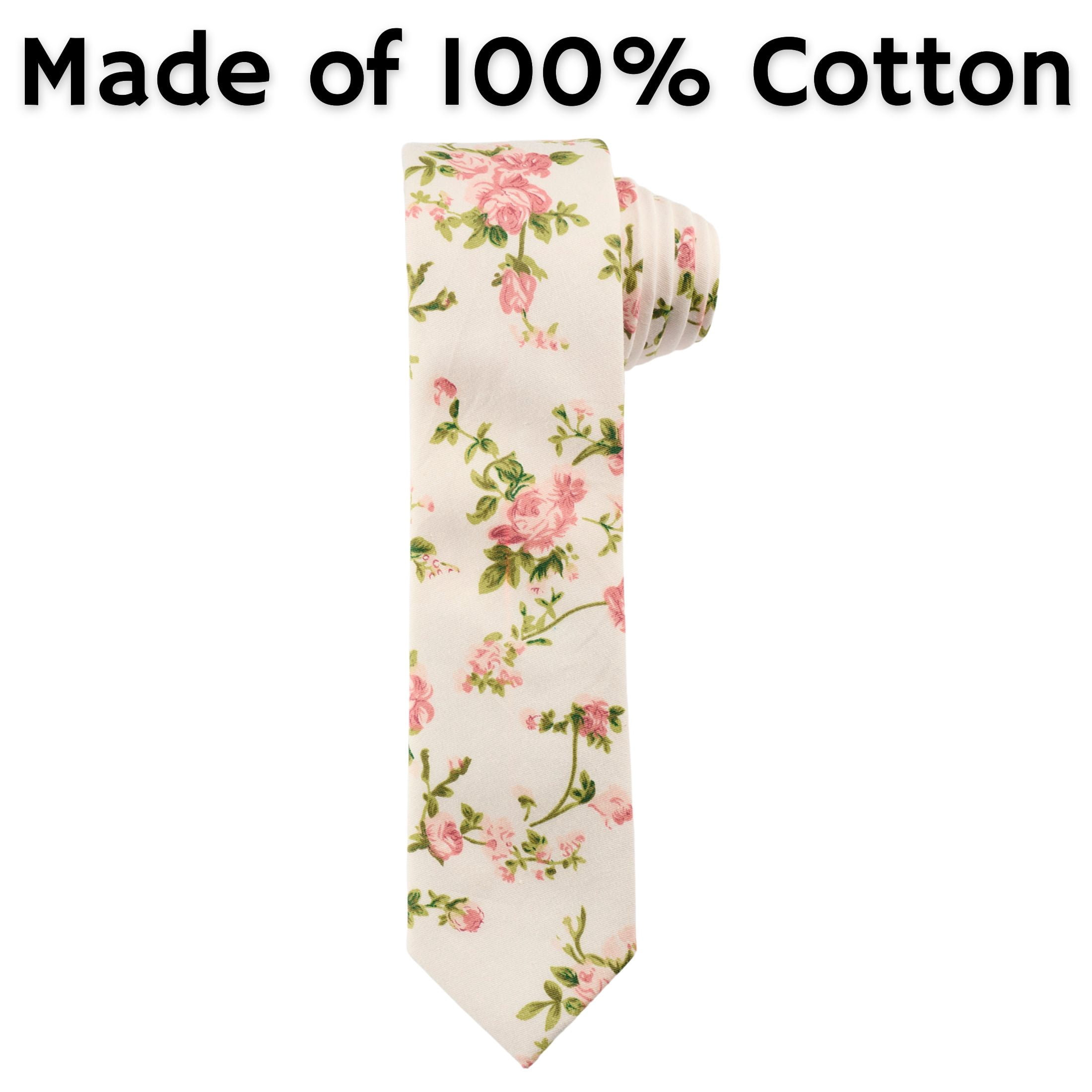 Otis & Oliver Floral Skinny Tie, Pink Necktie for Men, Cotton (Carmel)