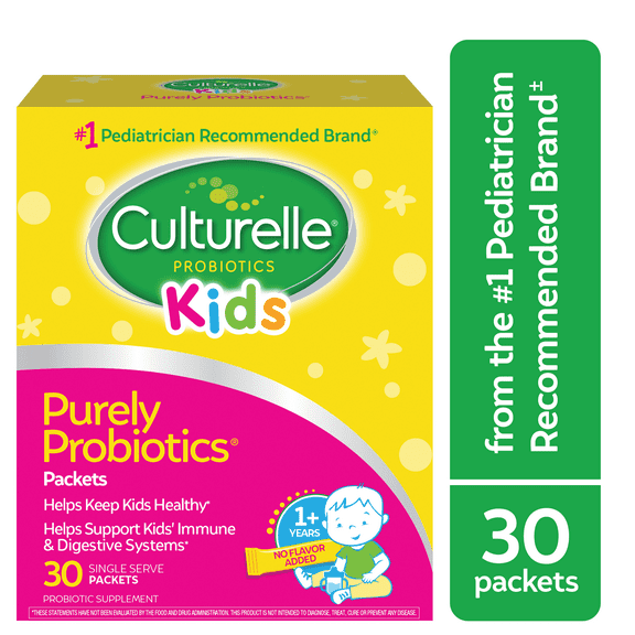 Culturelle Probiotics Kids Purely Probiotic Daily Ready-to-Mix Supplement, Immunity & Digestion Support for Children, No Flavor Added, 30 Packets