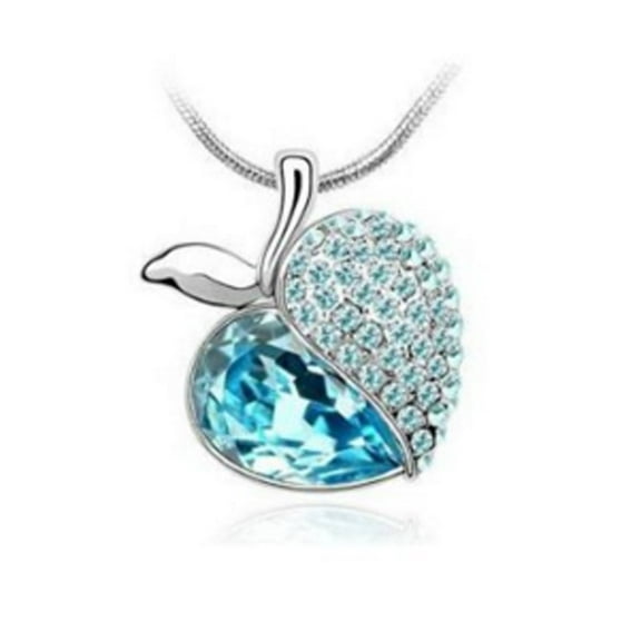 KATGI Fashion 18K White Gold Plated Lovely Pistachio Apple Austrian Blue Crystal Pendant Necklace