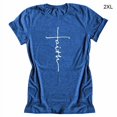 thumbnail image 1 of Femmes T-Shirt Col Rond Manches Courtes Blouse Décontractée Lettre Tee Top, Bleu, XXL, 1 of 1