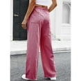 thumbnail image 5 of Womens Striped Gingham Pants Wide Leg High Waisted Lounge Plaid Pajama Pants Cute Casual Trousers with Pockets Wine L, 5 of 7