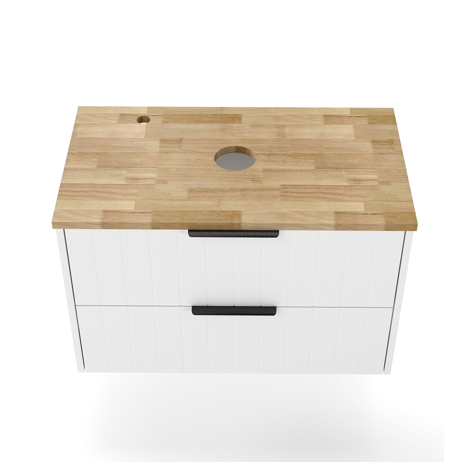 Demi Bonn 31" Double Drawer Wall-Mounted Bathroom Vanity with Solid Wood Natural Top, Faucets and Drains Not Included, White