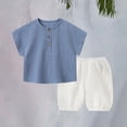 thumbnail image 2 of EnJoCho Toddler Boys Girls Cotton Linen Outfit Breathable Summer Outfits Short Sleeve Buttons Cotton Tops and Shorts Sets 0 to 6Y, 2 of 9