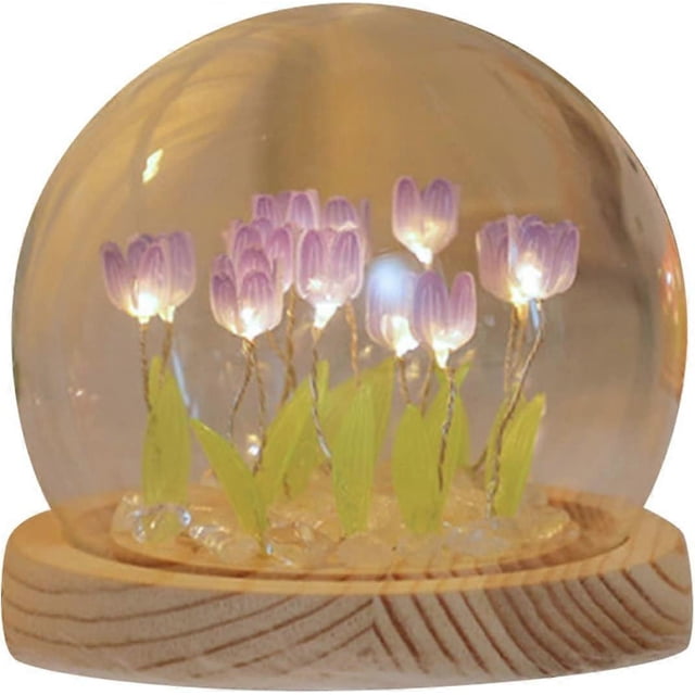 DIY Tulip Night Light Material Pack, Romantic Tulip Ambient Light, Simulation Flower Light for Lovers Gifts, Purple(10*12cm)
