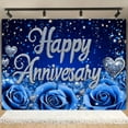 thumbnail image 2 of Happy Anniversary Backdrop Wedding Together Anniversary Party Decoration Blue Rose Floral Silver Glitter Heart Background Wedding Couple Love Party Supplies, 2 of 5