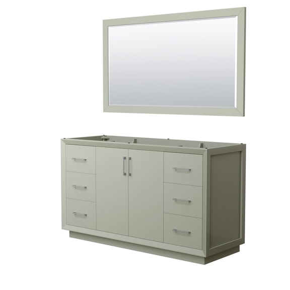 HomeStock Art Nouveau Allure 60 Inch Single Bathroom Vanity in Light Green, No Countertop, No Sink, Brushed Nickel Trim, 58 Inch Mirror