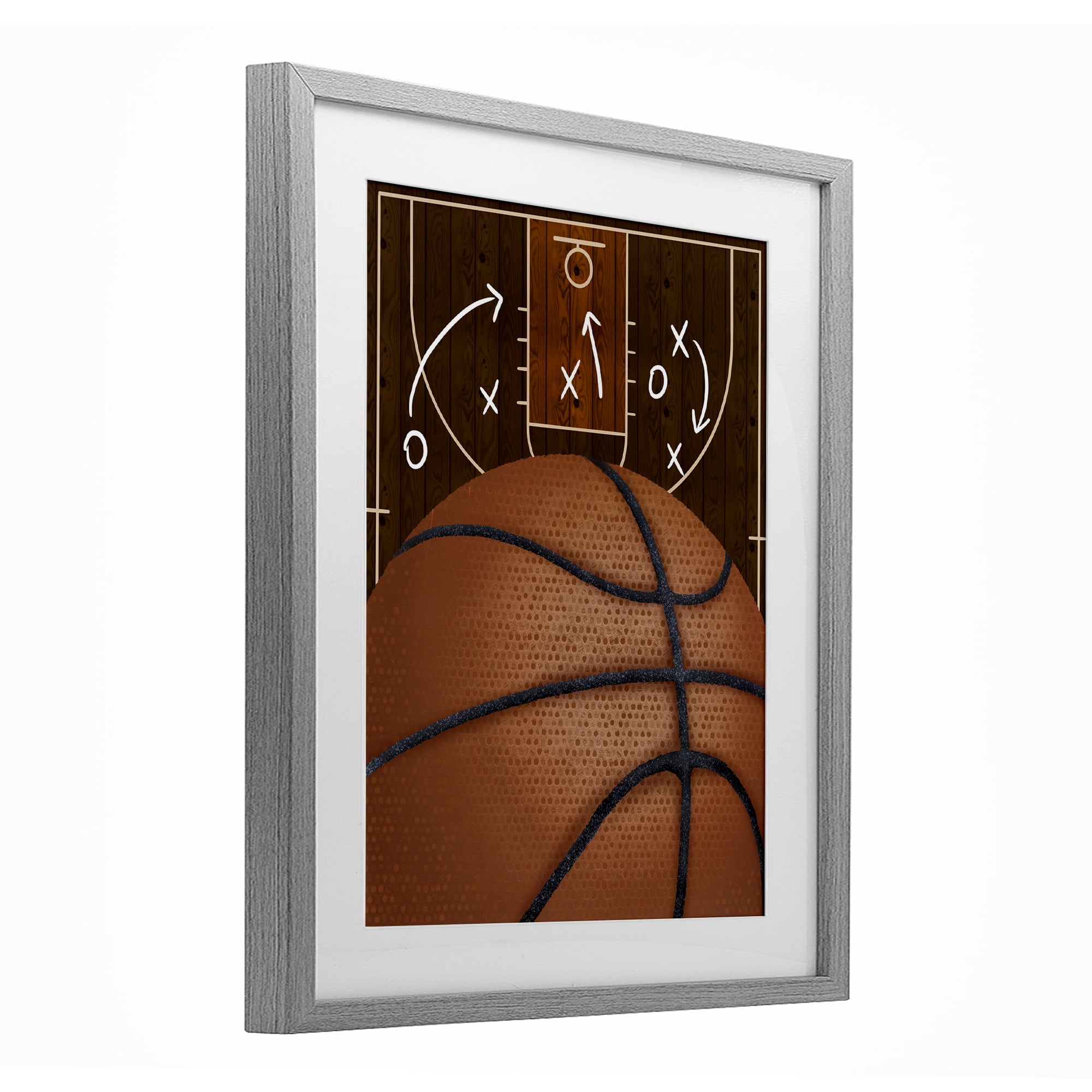 Stupell Industries Basketball Court Tactics Gray Framed Print Under Glass, design by Jennifer Stith