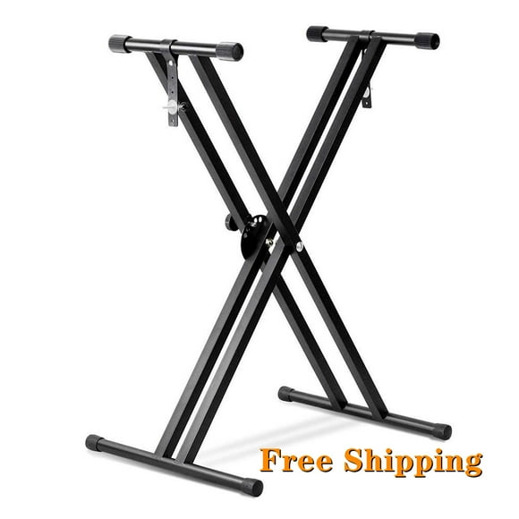Height Adjustable Double X Keyboard Stand with Locking Straps, Heavy Duty Foldable Classic Music Musical Electronic Piano Stands
