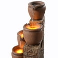 thumbnail image 5 of Teamson Home 4-Tier Outdoor Cascading Bowl Stacked Stone Solar Powered Water Fountain with LED Lights, Brown, 5 of 10