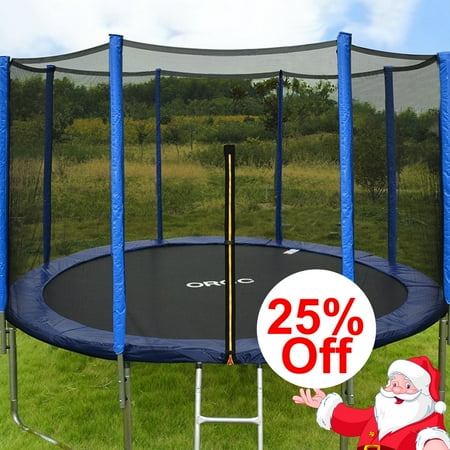 ORCC 12FT 15FT Trampoline with Enclosure Ladder Wind Stakes And Rain Cover Spring Tool