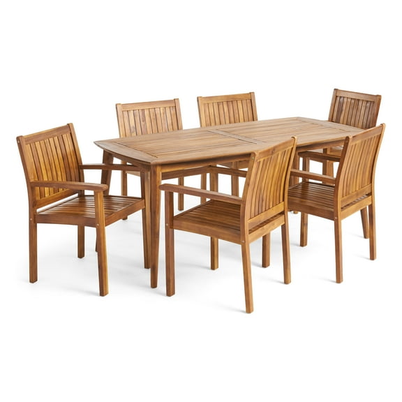 GDF Studio Argo Outdoor Acacia Wood 7 Piece Dining Set, Teak
